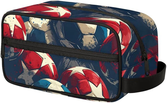 Football Sport Boys Travel Toiletry Bag Waterproof Wash Bag Shower Shaving Bag Cosmetic Organizer Makeup Bag Portable Toiletries Accessories for Women Men Sport