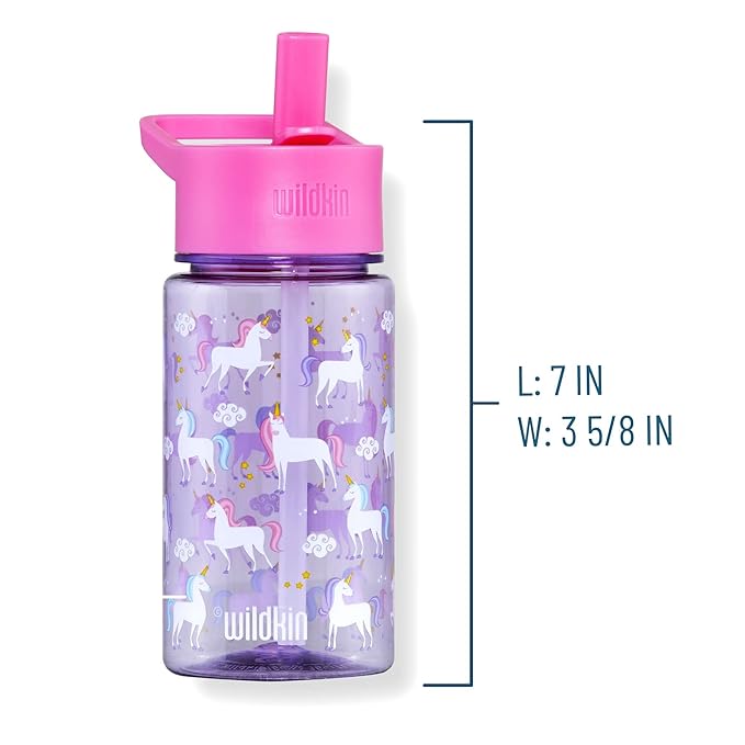 Wildkin Kids 16 oz Reusable BPA-Free Tritan Plastic Water Bottle with Leak Proof Lid for Boys & Girls, Durable and Easy to Clean Water Bottles for Toddlers - Unicorn