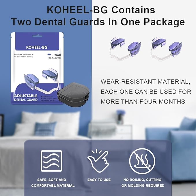 KOHEEL BG Adjustable Night Guard for Teeth Grinding, No-Boil Dental Guard for Bruxism Relief, 2 Count (Thick)