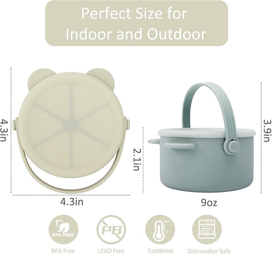 Snack Cups for Toddlers, Silicone Snacks Containers, Baby Food Catcher Spill Proof, Kid Snacks Holder with DustProof Lid, 2 Pack Dishwasher Safe and BPA Free 9 Oz