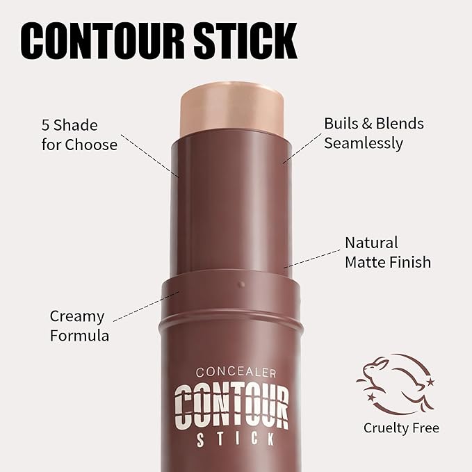 Cream Contour Stick, Cool Toned Contour & Sculpt Stick for Natural Sculpted Face Makeup, Creamy Texture & Non Cakey, Long Lasting Cream Bronzer Stick, Buildable & Highly Pigmented, (06 Tawny Amber)