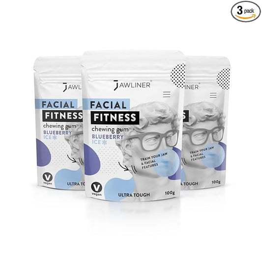 Jawliner® - Pioneers the Toughest Handmade 15x Harder Jawline Gum Includes 12 Weeks Coaching - Sugar-Free Blueberry Ice Chewing Gum - Jawline Exerciser for Mewing & Shaping the Jaw (6 Months Pack)