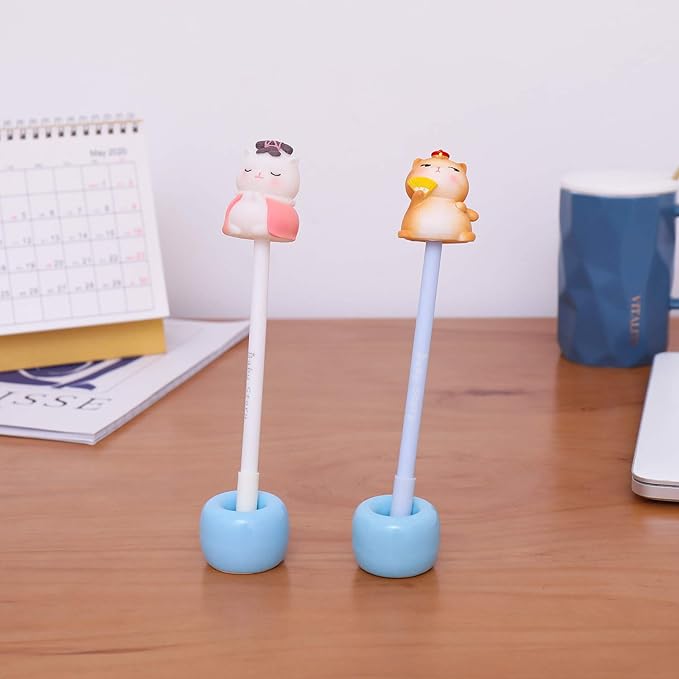 AirMoon Mini Ceramic Toothbrush Holder for Bathroom - Blue Small Countertop Organizer, Easy Clean Toothbrush Stand, Suit for Electric Toothbrush Head, Pens & Coffee Spoon, Pack of 2