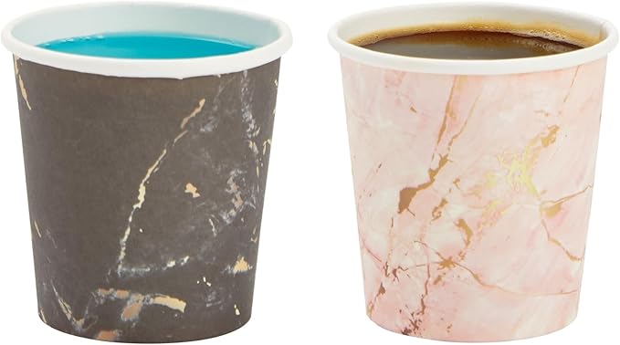 Sparkle and Bash 100 Pack 4 Oz Mini Disposable Paper Cups - Marble Disposable Party Cup for Espresso, Mouthwash, Tea, Coffee, Versatile Espresso Cups