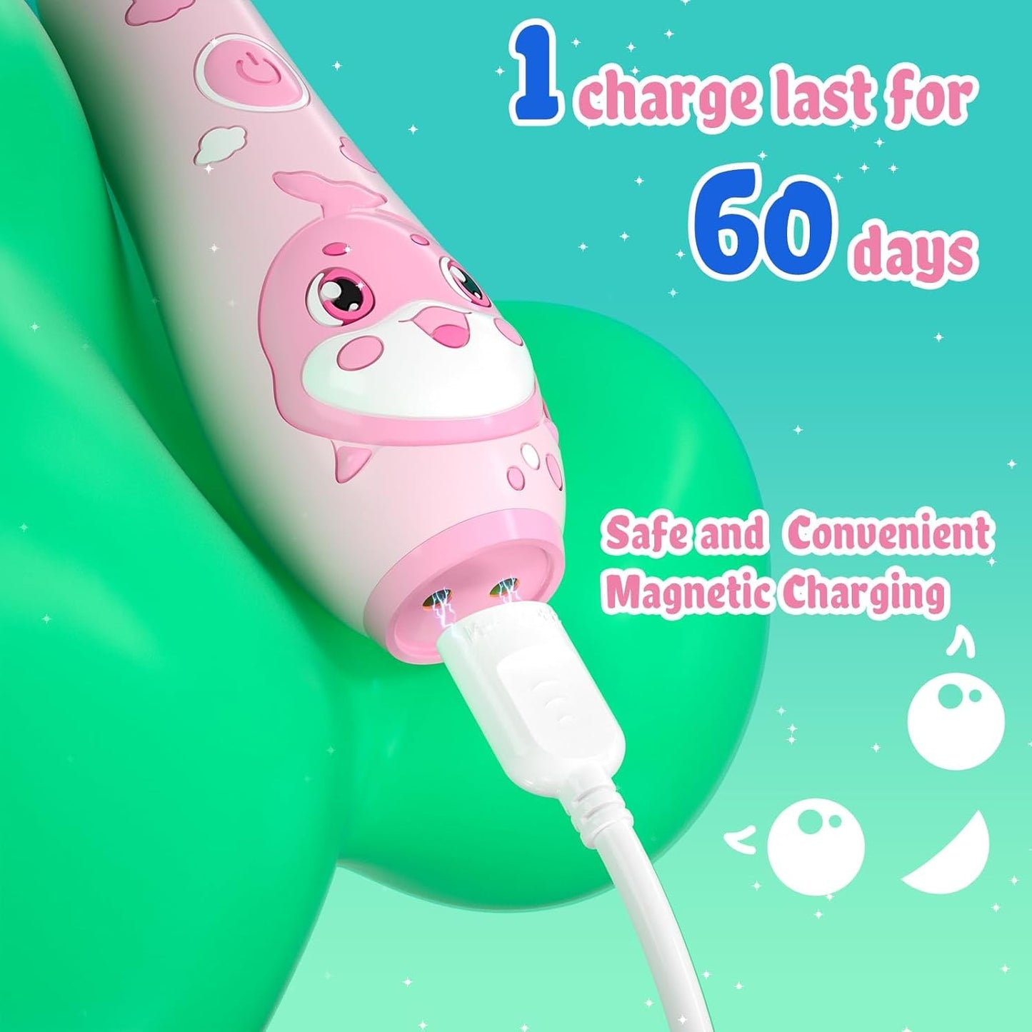 SEAGO Kids Electric Toothbrushes Rechargeable, Toddler Electric Toothbrush with Magnetic Charging, LED Observing Light, 8 Toothbrush Heads for Ages 2-4-6 Boys Girls (Pink)