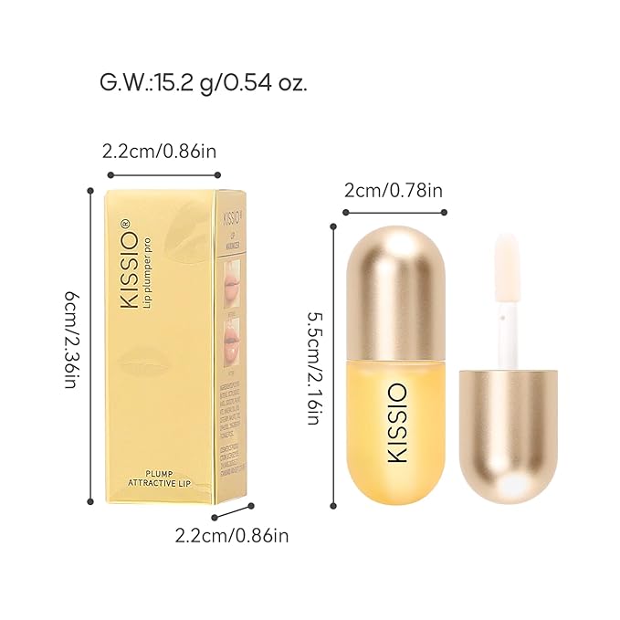 KISSIO Lip Plumper,Color Lip Plumper Gloss,Shimmer,Plant Extracts Plumping Lips Serum,Moisturizing Gloss for Fuller Lips and Hydrated,5.5ml,01 Lemonade