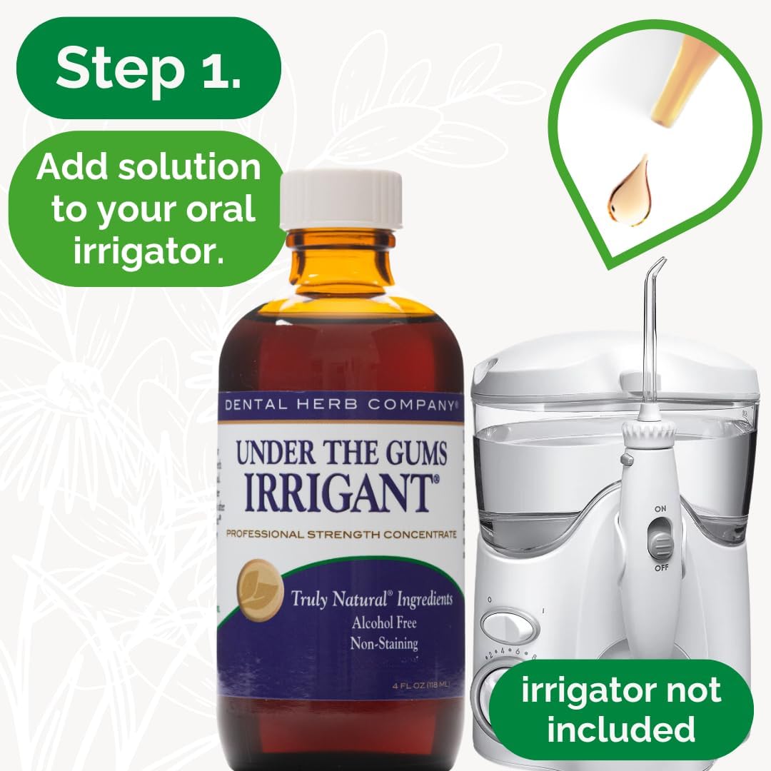 Under The Gums Irrigant Solution – Alcohol-Free, Vegan Herbal Solution for Water Flossers & Oral Irrigators – Supports Gum Health Naturally - (45 Day Supply) by Dental Herb Company