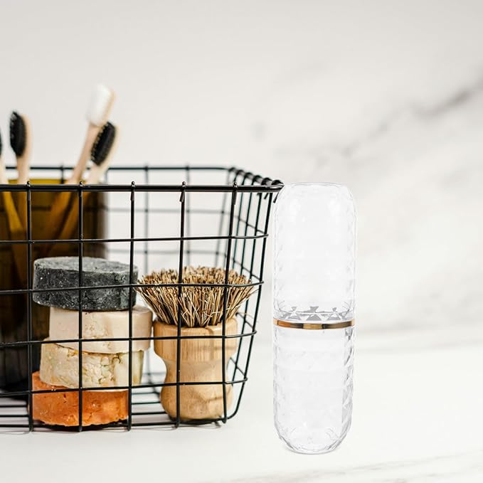 CLISPEED Travel Toothbrush Cup, Portable Toothbrush Holder with Cover for Bathroom Camping Hotel School Business Trip