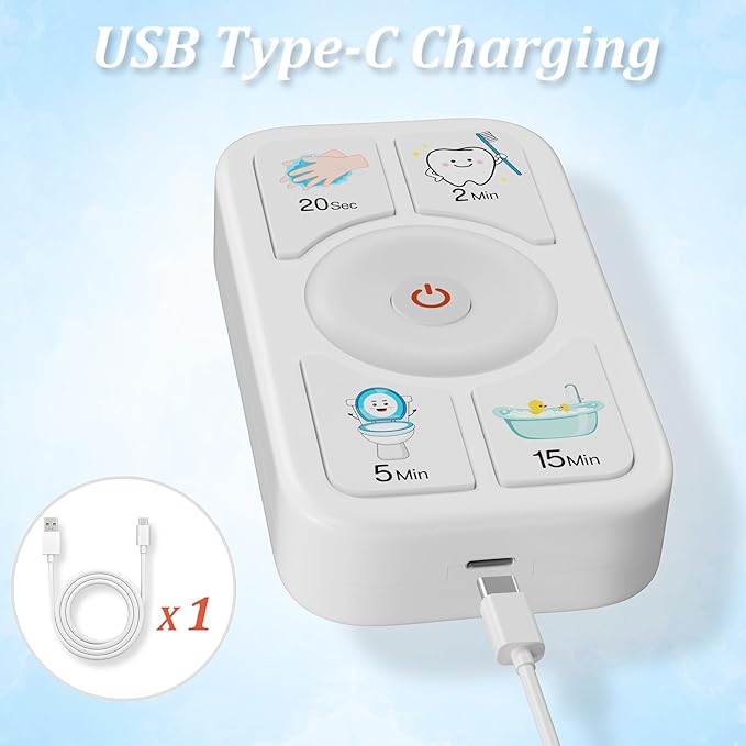 Timer for Kids Brushing: 2 Minutes Teeth Brush 20 Seconds Hand Washing 5 Min Toilet 15 Min Shower, Time Management Tool for Children - 2pcs White