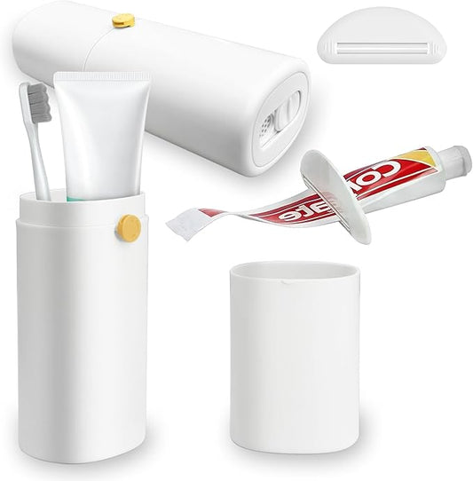 Ventilated Toothbrush Travel Case with Toothpaste Dispenser Portable Travel Toothbrush Holder – Leakproof Twist-Lock Design | for Electric/Manual Brushes, Gym, Camping & School