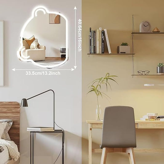 LED Mirror Neon Lights Light Up Dressing Mirror Cat/Shine Heart/Bat/Butterfly Shape Neon Mirror Sign for Modern Home Girl Room Bathroom Salon Wall Art Decor Gift For Girlfriend USB Powered