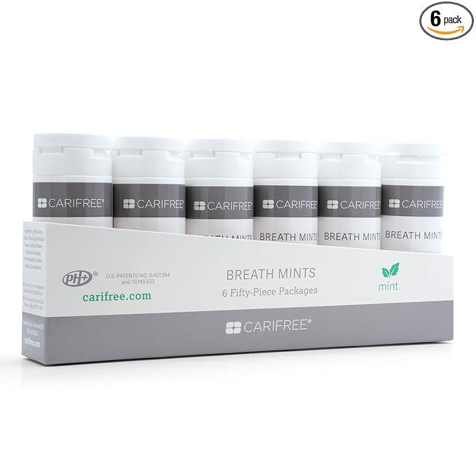 CariFree Breath Mints, Hydroxyapatite and Xylitol, Sugar-Free, pH Elevating, Delicious & Refreshing, Convenient On-The-Go, Travel Size, 6 Tubes Per Box (50 ct. each)