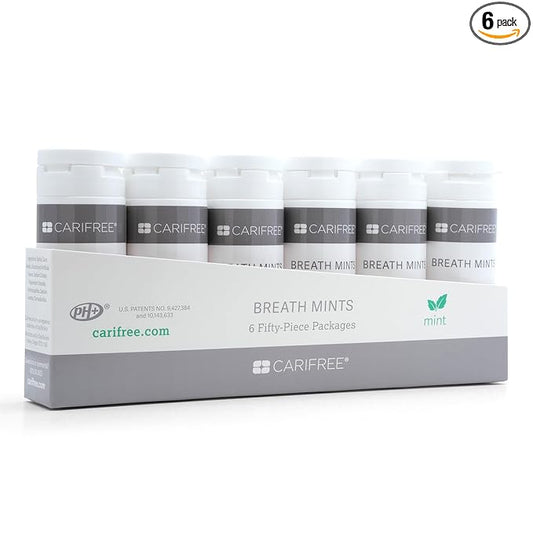 CariFree Breath Mints, Hydroxyapatite and Xylitol, Sugar-Free, pH Elevating, Delicious & Refreshing, Convenient On-The-Go, Travel Size, 6 Tubes Per Box (50 ct. each)