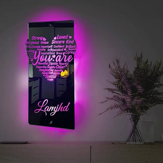 Personalised Name Affirmation Mirror Neon Sign, Custom Acrylic Positive Affirmations Wall for Kids Affirmations Hanging, Men Women Kids Inspirational Inspirational Positive Quotes Sayings Wall Decor (Style 3)