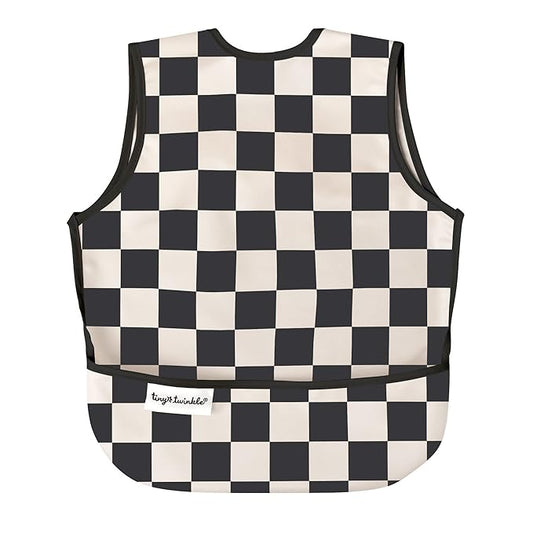 Tiny Twinkle Mess Proof Baby Bib for Boys | Waterproof Toddler Bib for Eating | Baby Apron for Feeding, Machine Washable | Perfect Shower Gift (Black Checkers, 6–24M)
