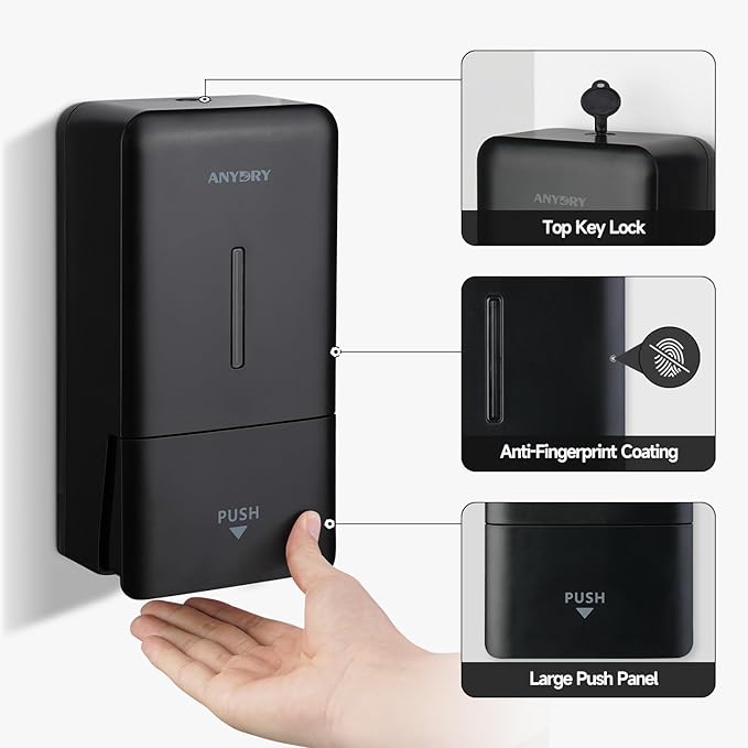 27oz (800 ml) Manual Wall Mounted Soap Dispenser, Ideal for Commercial Bathrooms Restaurants Hotels, Use with Liquid Hand Soap Shampoo, ABS Black