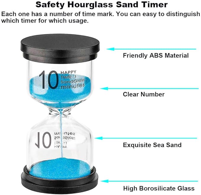 Hourglass Sand Timer 10 Minutes: Plastic Sand Clock 10 Minutes, Large Blue Sand Watch 10 Min, Colorful Hour Glass Sandglass Timer for Kids, Games, Classroom, Kitchen, Decorative