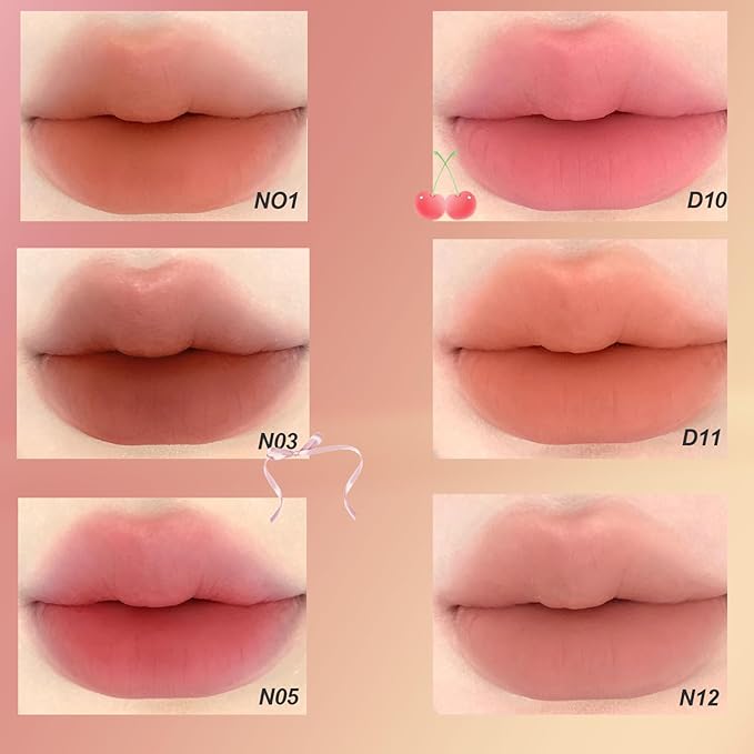 Cushion Lip Powder Cream, Matte Lip Creams - Long-Lasting & Smooth Skin, Non-Drying, Moisturizing Non-Fading Lipstick, CreaM Velvet Finish, Lightweight (N01 Cream apricot)