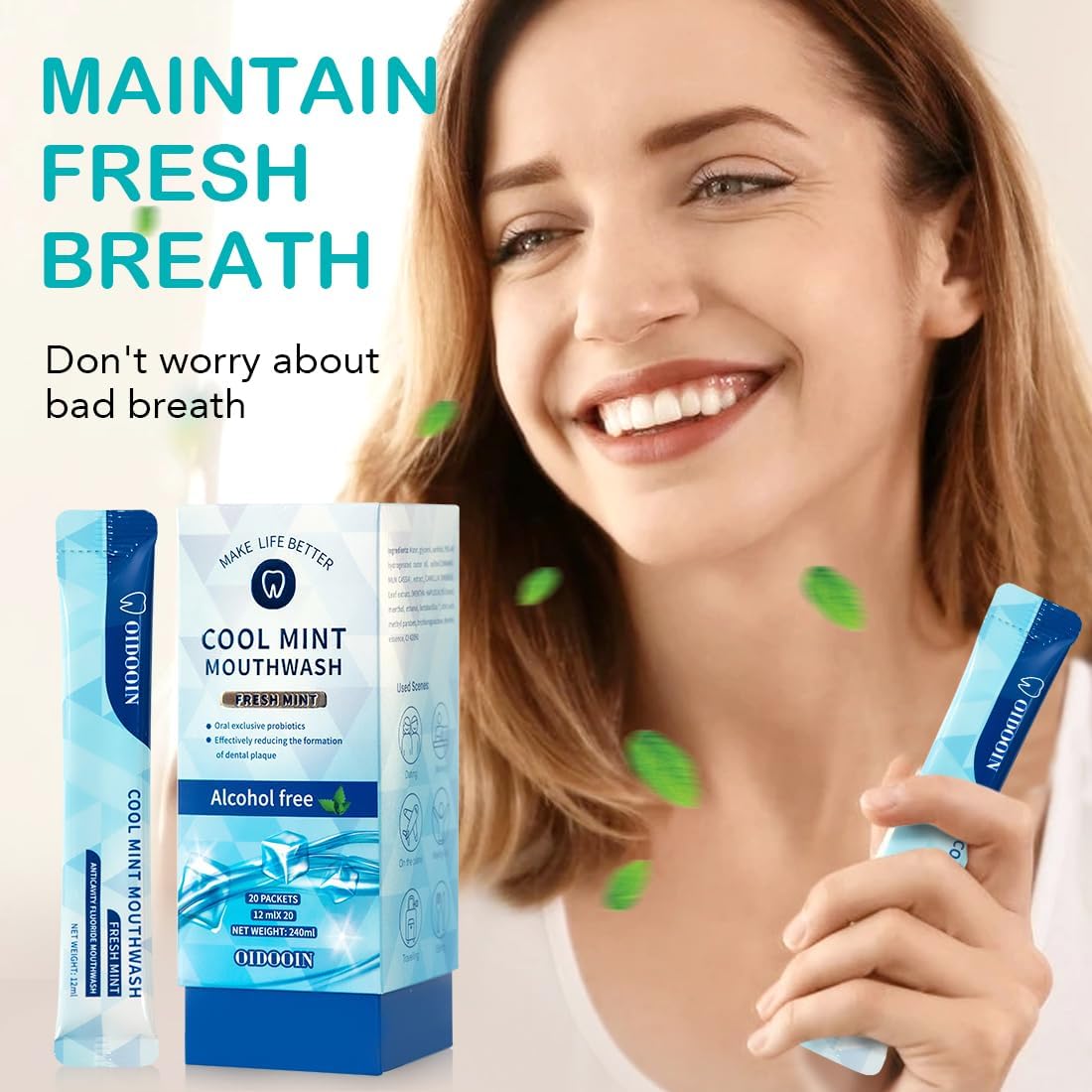 Travel Size MouthWash Packets - TSA Approved Travel Porable mouthwash, Alcohol Free, Natural Ingredients for Bad Breath,Oral Care Treatments (0.41 Fl OZ (Pack of 20))