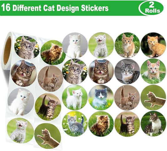 Cat Stickers for Kids Teachers 1.5 Inch 600Pcs Cat Stickers for Kids Birthday Party School Reward Giveaways