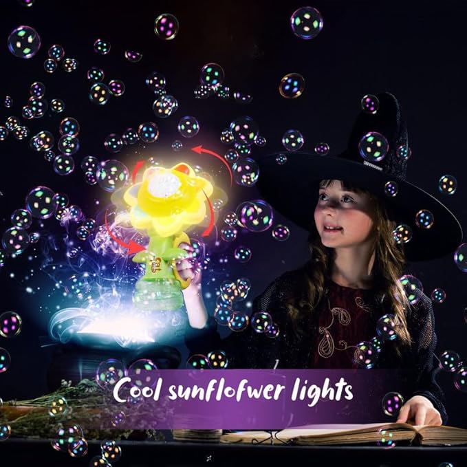 Sunflower Bubble Machine for Kids Automatic Flower Bubble Toy with Colorful Lighting for Toddlers Handheld 20000+Bubbles 3 Modes Fun Swing Dance Bubble Maker Blower Blaster Outdoor Toys Type-C Blue