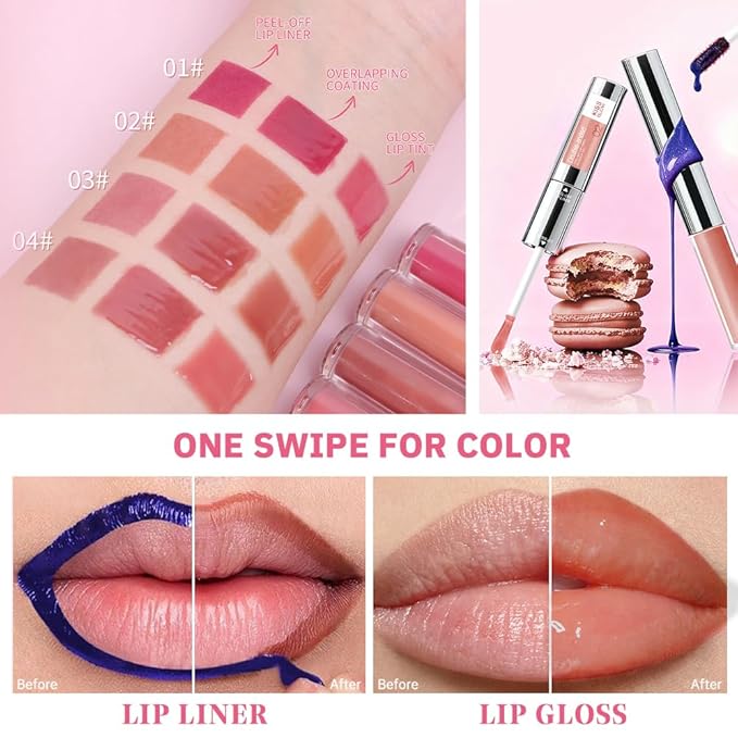 Peel Off Lip Liner & Gloss Stain in Warm Caramel –Tattoo-Like Peel Off Lip Stain Liner + Hydrating High Shine Nude Lip Gloss, Long-Lasting Waterproof Smudge-Proof Duo for Natural Warm Nude Lips 2