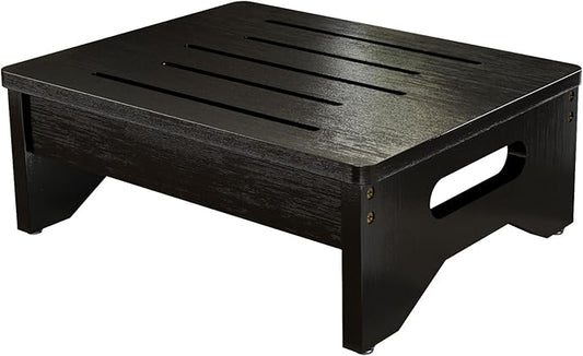 Wooden Step Stool for Adults & Kids, Non-Slip Rubber Feet, 6.5 Inch High, Lightweight Small Step, 400 Lbs Capacity, Bed Step Stool for High Bed, Bathroom & Kitchen, Black