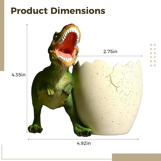 Dinosaur Pen Holder, Unique T-Rex Decor, Multi-Functional Tooth Brush Toothpaste Holder for Youngsters Bathroom, Long-Lasting Resin Desk Organizer, Office Home Accessory, Fun Gift for Youngsters