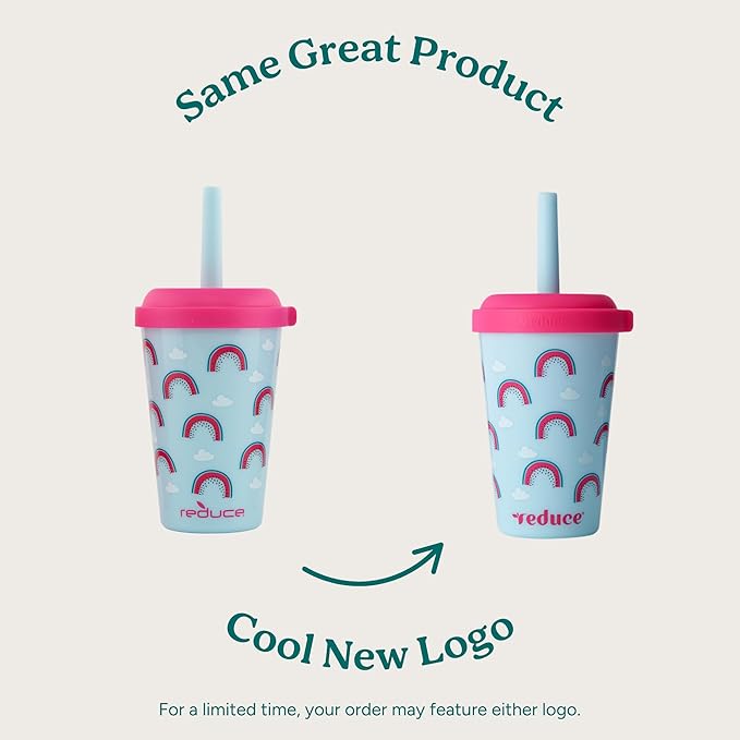 REDUCE GoGo's Kids Portable Tumbler Cups with Lids and Spill-Proof Straws - 5 Pack of Stackable 12 oz Tumblers with Twist-On Lids - Easy Storage, Dishwasher Safe - Serendipity Set