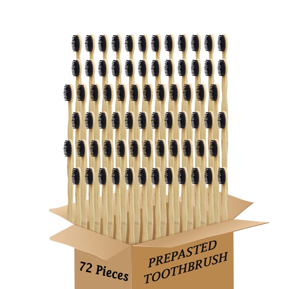 Bamboo Toothbrush Prepasted Disposable Toothbrsuh Soft Bristles Prepasted Toothbrush,Disposable Toothbrsuh (72 Pieces)