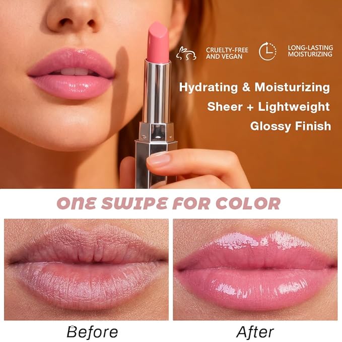 Kaely Pink Honey Lipstick Tinted Lip Balm, Hydrating Shine Lipstick for Women Dry Lips, Moisturizing Nourishing Glossy Lip Gloss Stain Makeup, Sheer Lightweight, Vegan & Cruelty-Free, 02