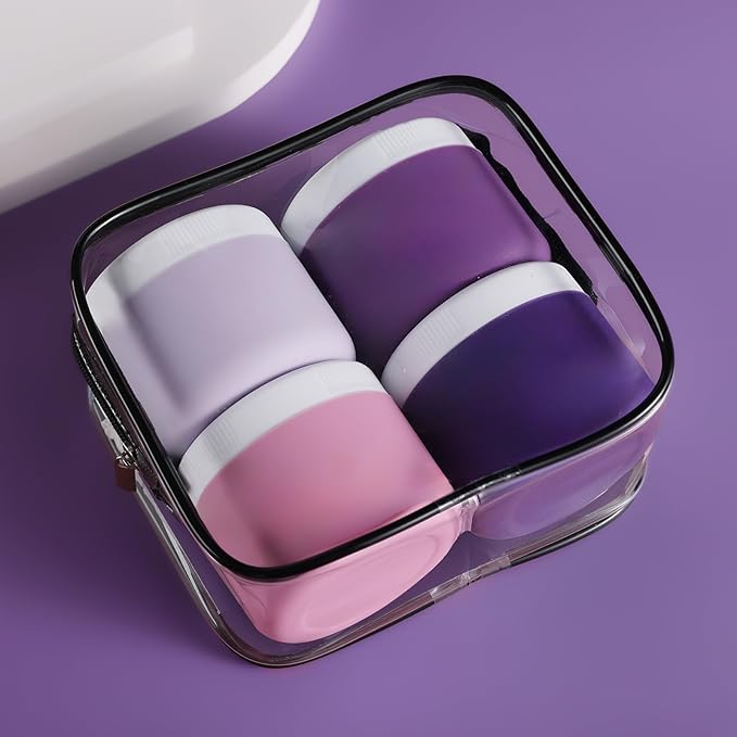 Travel Containers for Toiletries, Silicone Cream Jars BPA-Free, Leak-proof 3oz Travel Size Containers, Portable Size Silicone Jars with Lid for Cosmetic Face Hand Body Cream (4 Pack)