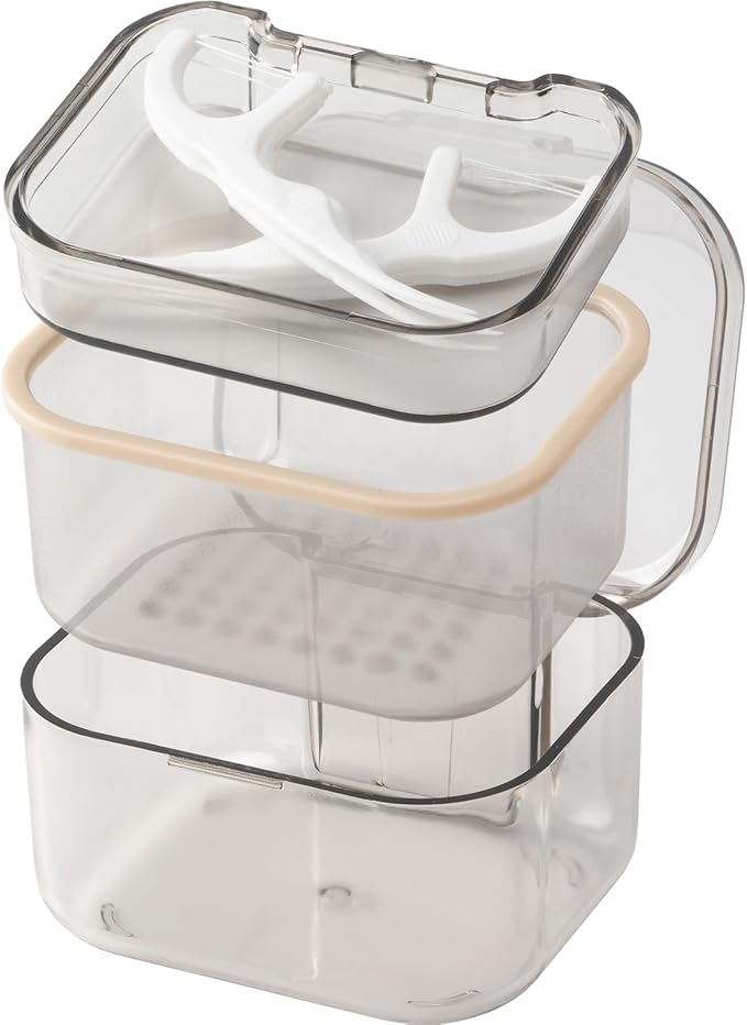 Retainer Case Box, Denture Case with Lid, Denture Cup for Partial Dentures,Mouth Guard&braces,Dentures Soaking Container Storage for Travel (Black)