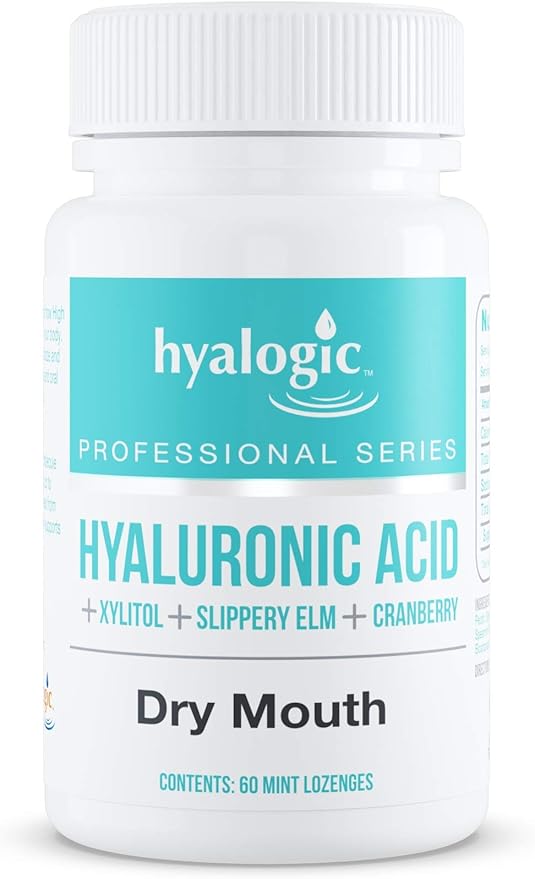 Hyalogic Oral Care Dry Mouth Mints - Hyaluronic Acid HA & Xylitol Lozenges for Hydration - Natural Mint Breath Freshener, Sugar-Free & Vegan Friendly (60 ct)