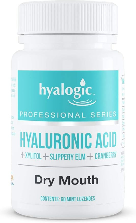 Hyalogic Oral Care Dry Mouth Mints - Hyaluronic Acid HA & Xylitol Lozenges for Hydration - Natural Mint Breath Freshener, Sugar-Free & Vegan Friendly (60 ct)