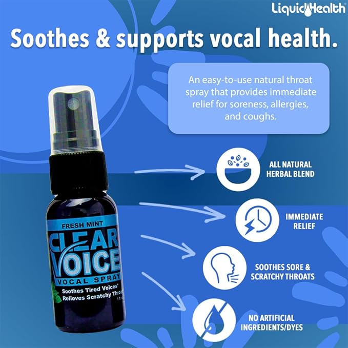 Clear Voice Vocal Throat Spray - Singing Ease & Voice Clarity, Fast Acting Herbal Oral Remedy for Singers, Speakers, Performers - Soothing Dampener, Moisturizer Relief, USA Made (Fresh Mint, 3 Pack)
