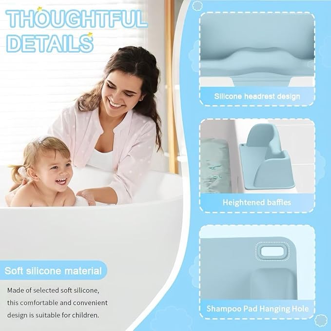 Portable Hair Washing Station for Kids, Toddlers, Tear-Free Shampoo Bowl with Neck Support, Silicone Hair Wash Basin for Sink or Bathtub,Blue