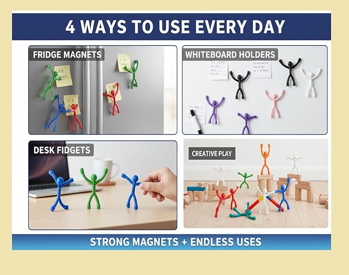 MAGMEN Classic Magnetic Fidget Toy Figures for Kids 3-8, Toddlers & Boys Girls | 10-Piece Solid Set for Travel, Road Trip, Desk & Stocking Stuffer Gifts.