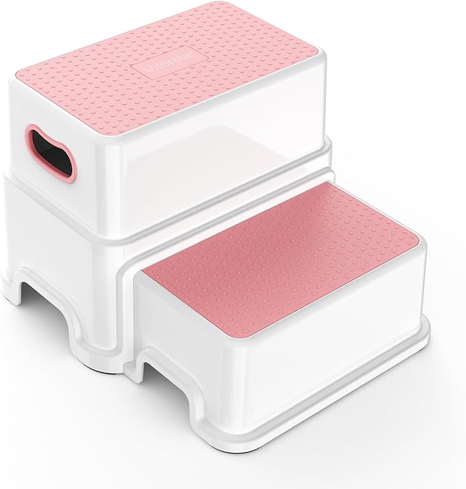 Victostar 2 Step Stool for Kids, Anti-Slip Sturdy Toddler Two Step Stool for Toilet Potty Training, Bathroom,Kitchen (Pink)