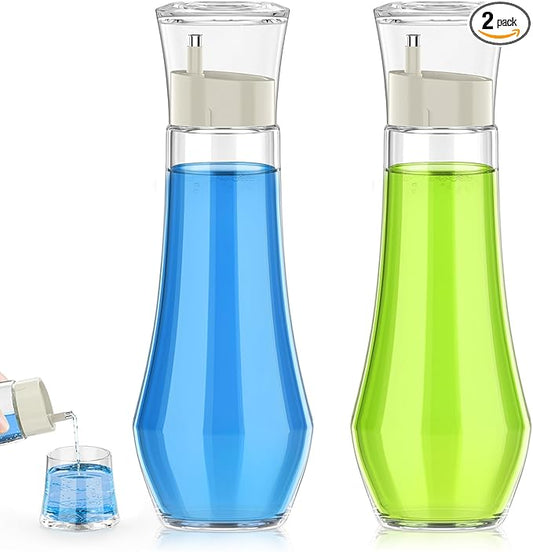 Glass Mouthwash Dispenser for Bathroom, 8.8oz Refillable Mouth Wash Container Bottle with Lid Cup, Small Clear Mouthwash Dispensers Decanter for Countertop, Set of 2