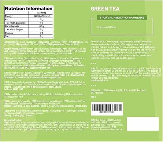 HANDPICK, Organic Green Tea Bags - 100 Eco-Friendly Tea Bags | USDA Organic | Resealable Pack for Freshness | Delicate & Flavory | Direct From India