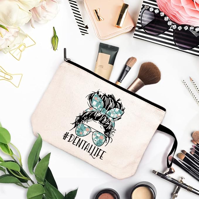 Dental Life Funny Dentists Cosmetic Bag, for Travel Toiletry Zipper Storage Pouch Makeup Bag, Dentists Gifts, For Women Dental Hygienist Makeup Bag, Dental Hygienist Gifts, Dental Assistant Gifts