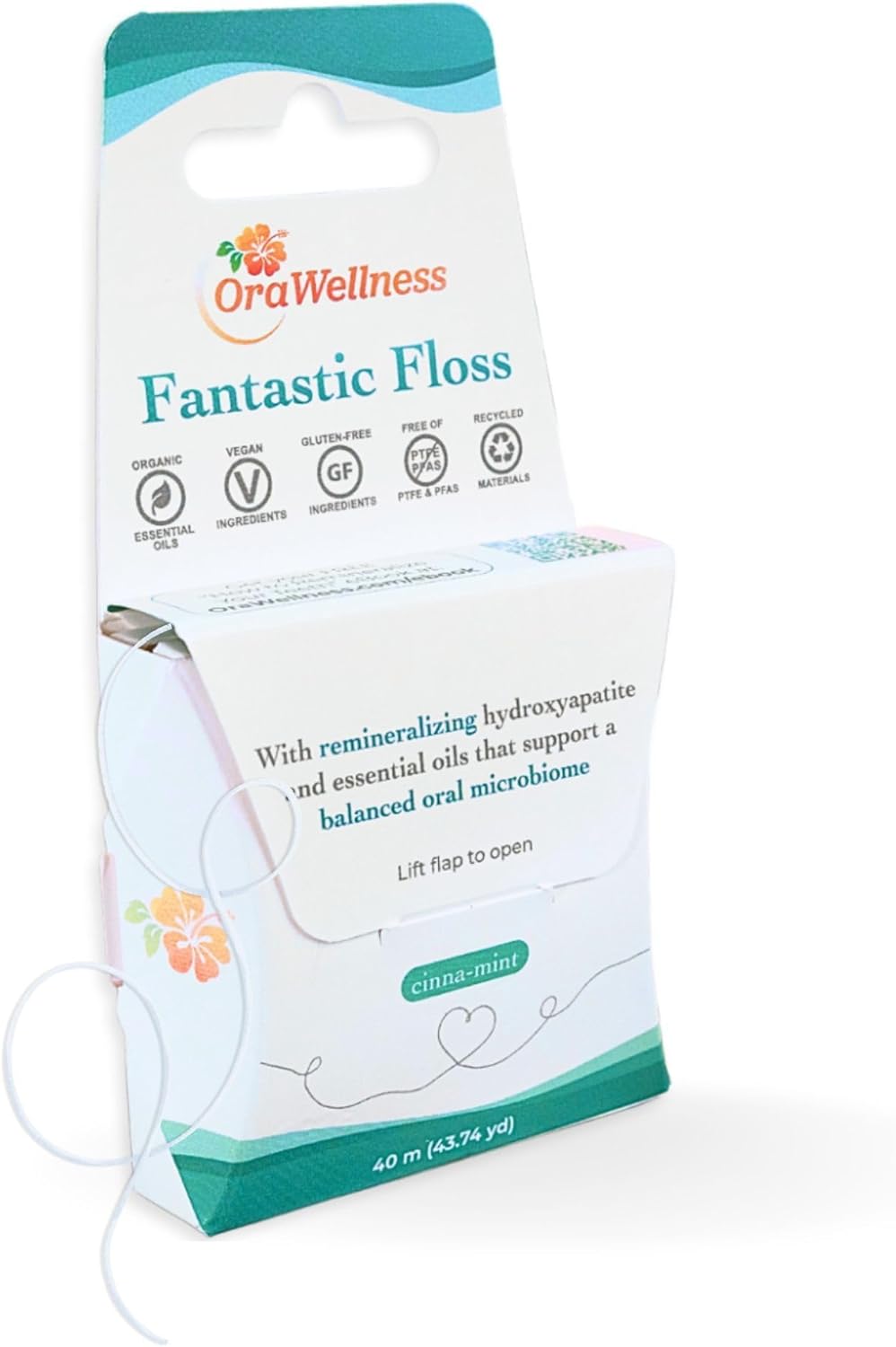 OraWellness Fantastic Floss, Waxed Dental Floss with Hydroxyapatite for Tooth & Gum Repair, Shred Resistant, Gentle & Expanding Alternative to Floss Picks, Pack of 1