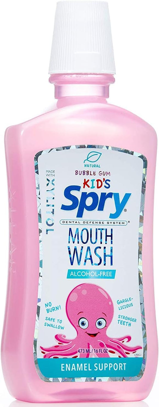Spry Natural Xylitol Mouthwash Fluoride Free with Enamel Support, Alcohol-Free, Gentle, Non-GMO, Bubble Gum - 16 fl oz (Pack of 2)