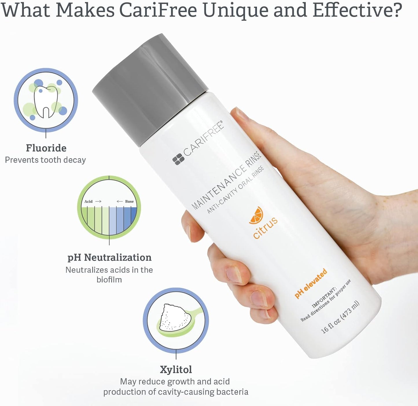 CariFree Maintenance Rinse, Citrus Flavored, Anti-Cavity Fluoride Mouthwash, Dentist Recommended, Prevents Oral Decay, Freshens Breath, Alcohol-Free, Neutralizes pH (Previously CTx3)