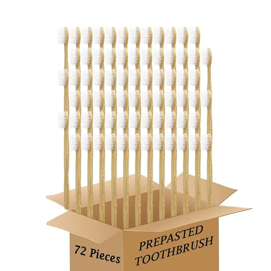 Bamboo Toothbrush Prepasted Disposable Toothbrsuh Soft Bristles Prepasted Toothbrush,Disposable Toothbrsuh (72 White)