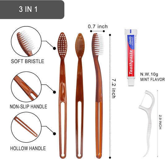 30pcs Disposable Toothbrushes with Toothpaste Floss Individually Wrapped, 2 Color Disposable Toothbrush Bulk, 10g Toothpaste, Dental Floss Pick for Homeless,Airbnb,Hotel,Guest