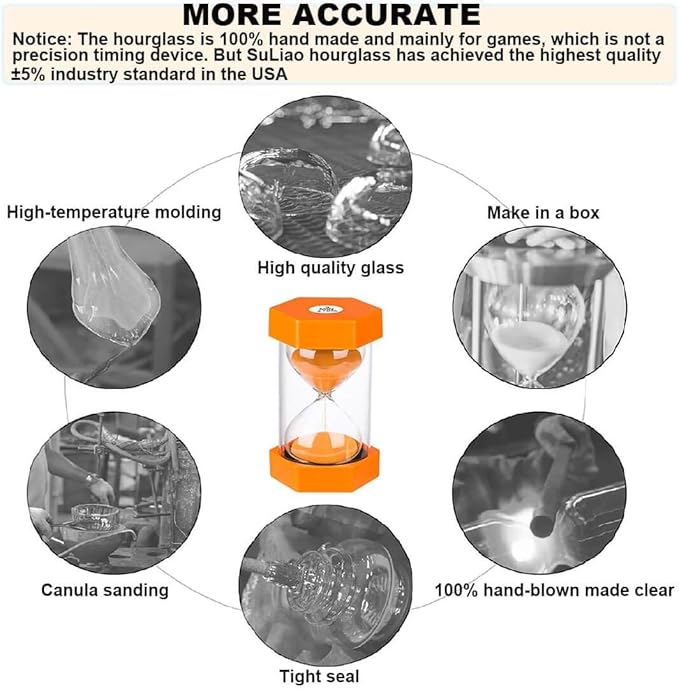 Sand Timer 10 Minute Hourglass Timer: Plastic Sand Clock 10 Minutes, Large Orange Sand Watch 10 Min, Colorful Hour Glass Colorful Sandglass Timer for Kids, Games, Classroom, Kitchen, Decoration