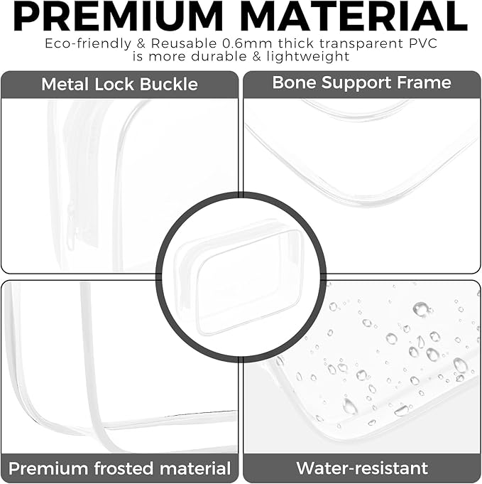 AURUZA Clear Makeup Bag,Portable Travel Toiletry Bags with Zipper, TSA Approved Clear Organizer Bags, PVC Cosmetic Pouch for Airport Airline Compliant