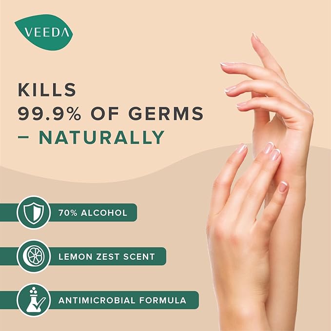 Veeda Scented Hand Sanitizer with Lemon Zest Scent - Moisturizing Clear Gel with Vitamin E & Antimicrobial Formula- Contains 70% Ethyl Alcohol - Hand Sanitizer Travel Size, Made in USA - 8 fl. oz.